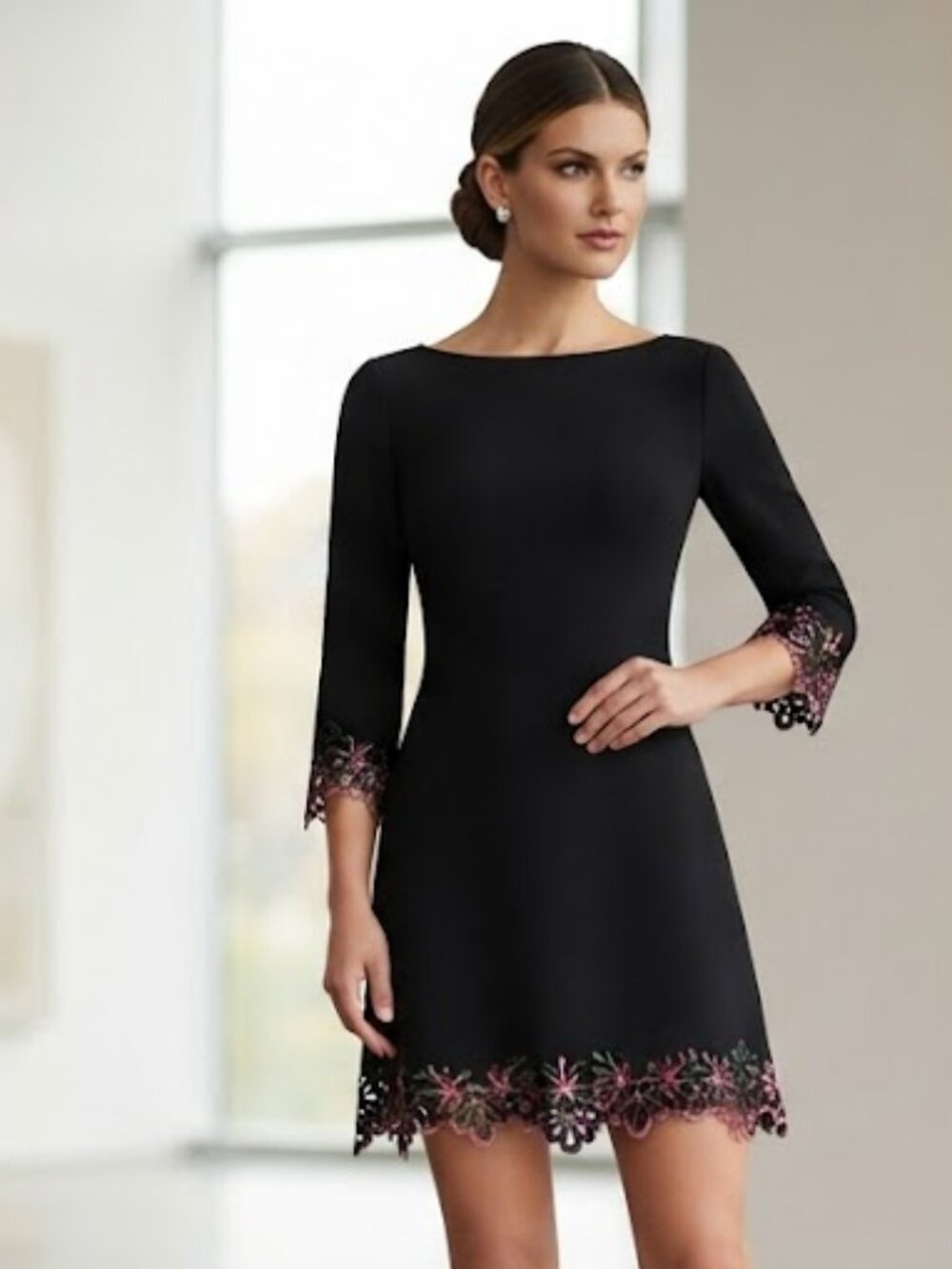 CHIARA BONI Black XS Bateau Neckline Mini Formal Dress